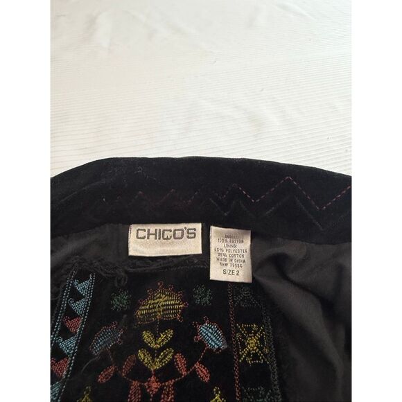 Chico's Black Velvet Jacket Embroidered Lined Boho Southwest Size 2 US Large - Picture 4 of 16